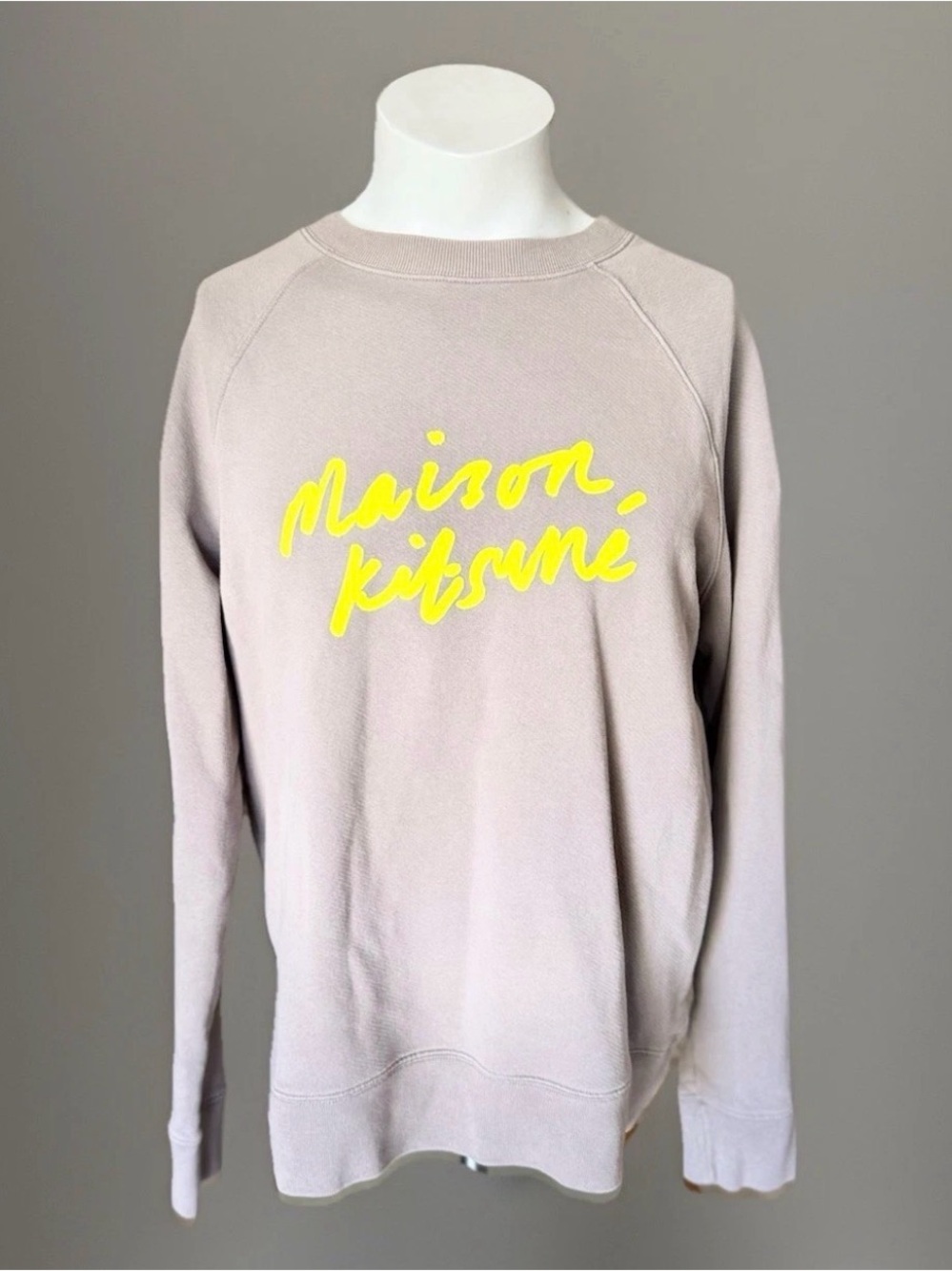 Maison Kitsuné Beige Sweatshirt with Yellow Script Logo